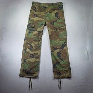 Mens Woodland Camo Cargo Pants Large Adjustable Waist Tactical Military RN 68337